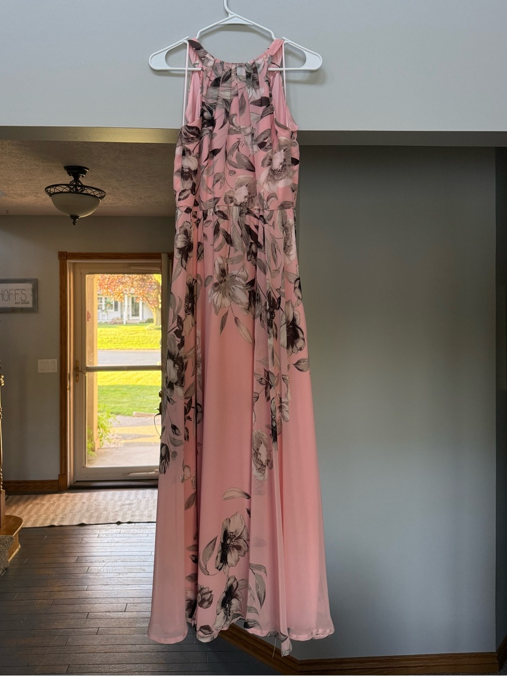 Eliza J Belted Chiffron Halter Maxi Dress